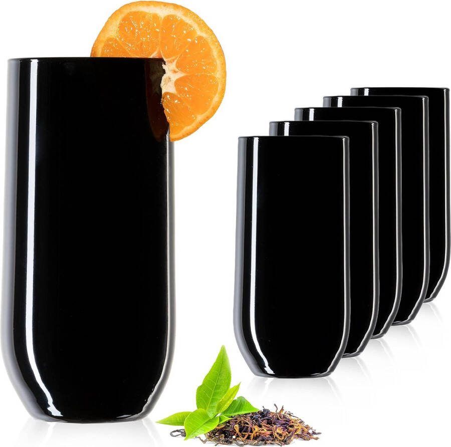 Zwarte elegante drinkglazen van glas 280 ml (max. 370 ml) Set van 6 waterglazen Sapglazen Longdrinkglazen
