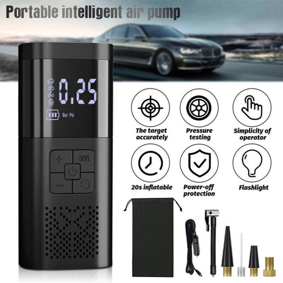 Zwarte Elektrische Batterij Luchtpomp Fiets Autobanden Compressor 150psi 12V