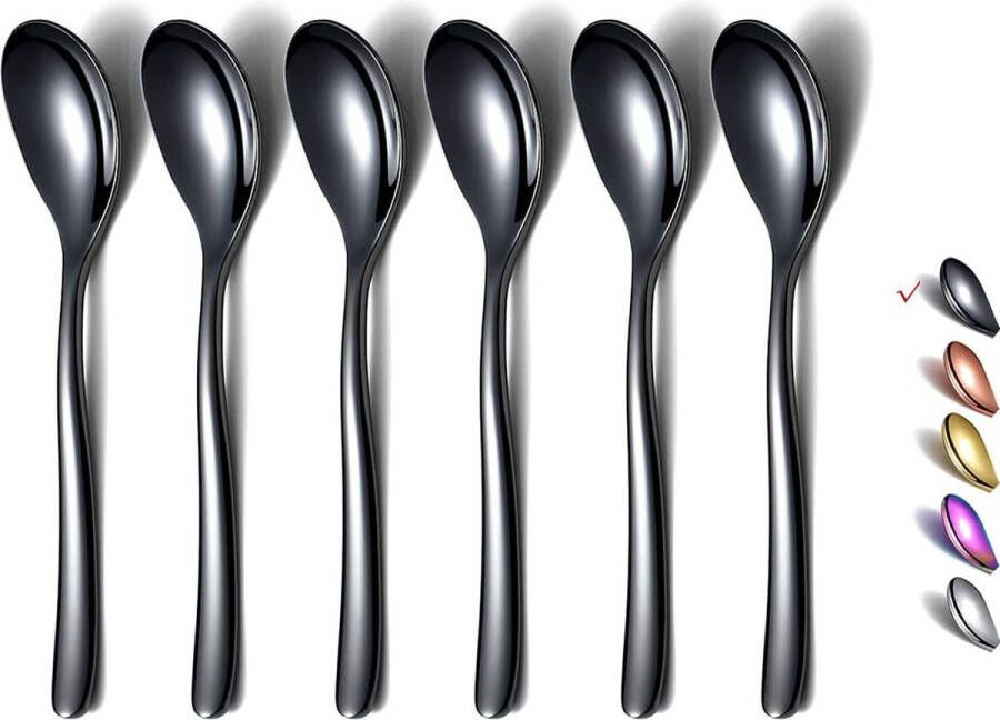 Zwarte espressolepels 5 inch mini-koffielepels kleine roestvrijstalen lepels theelepel voor desserts set van 6 vaatwasmachinebestendig