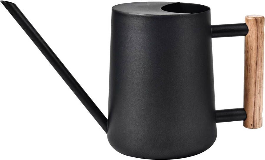 Zwarte gieter 1 liter potplanten irrigatiepot roestvrij staal indoor gieter decoratieve gieter met lange uitloop en comfortabel houten handvat voor kamerplanten vetplanten bonsai