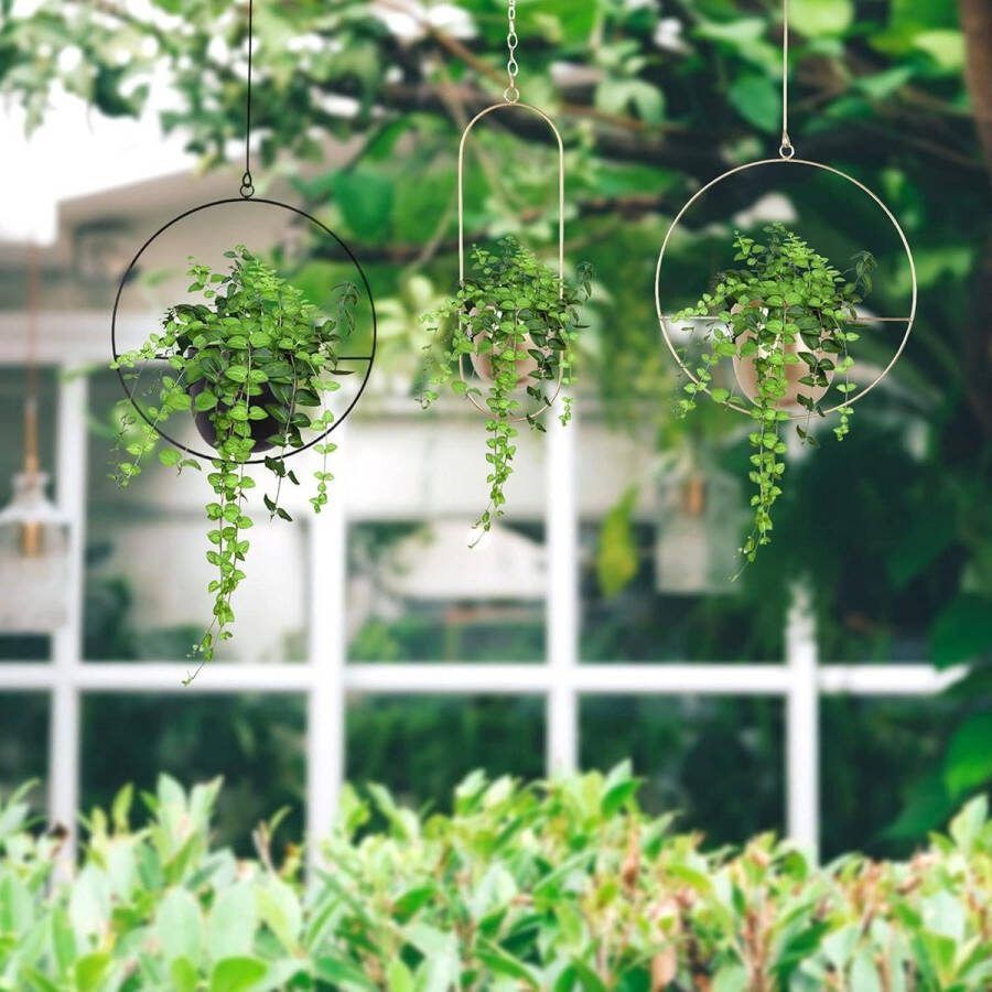 Zwarte hangende metalen bloempot voor binnen en buiten terras balkon kamerplanten vetplanten luchtplanten (ovaal)