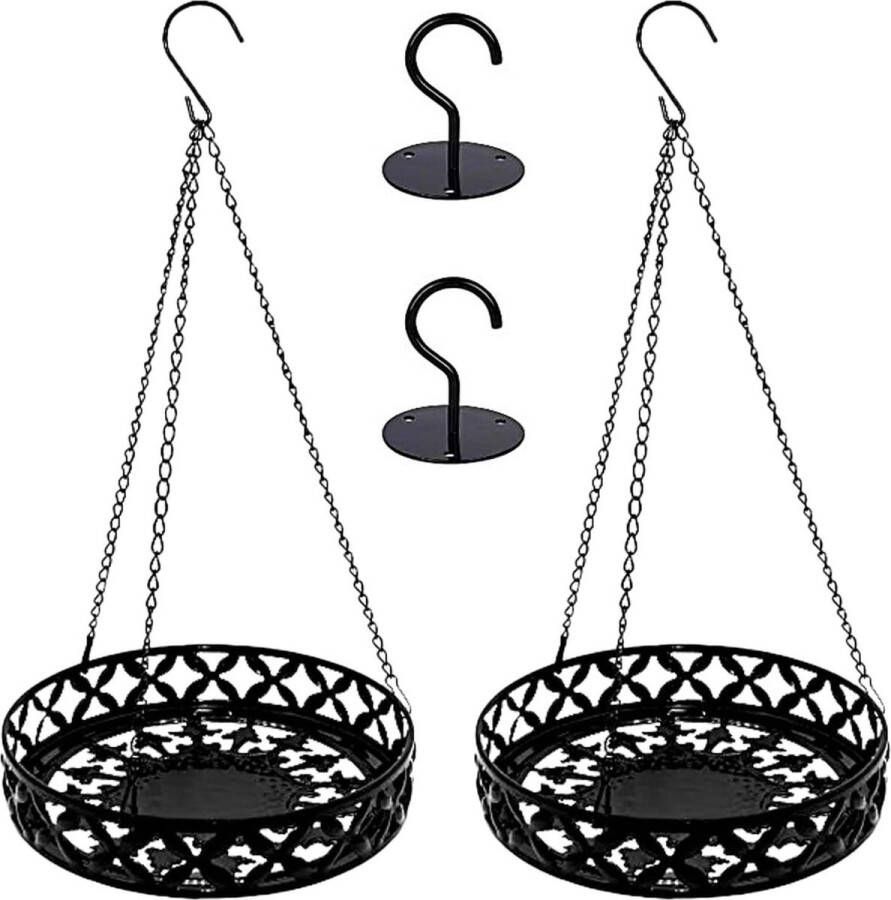 Zwarte hangende plantenbakken van metaal plantenhangers voor binnen bloemenhanger met plafondhaak en hangketting 2-delige set