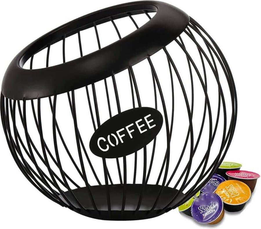 Zwarte koffiecapsule mand koffie capsule houder metalen opslag K-kopjes en espresso koffie pod-houder mand grote inhoud koffiedispenser voor toonbank en koffiebar
