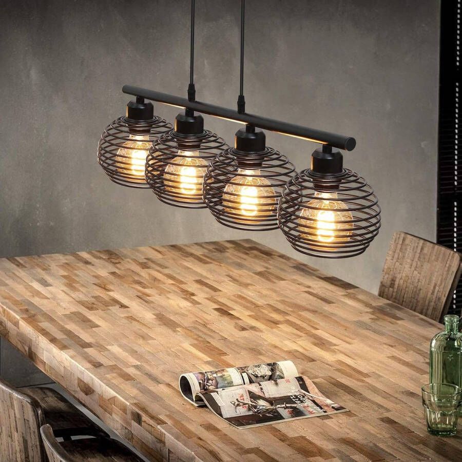 Zwarte Kroonluchter Retro Industriële Hanglamp Hanglicht Eettafel Woonkamer Slaapkamer Keuken Ice Room E27 Socket Metalen Kabel 4 Vlammen