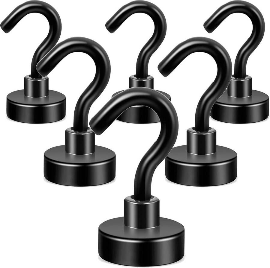 Zwarte Magnetische Haken 10 kg+ robuuste magneten met haak voor koelkast extra sterke superhaak om op te hangen magnetische hanger voor gordijn rooster handdoek plafond 6 stuks