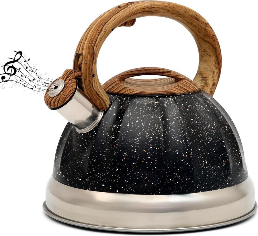 Zwarte pijpketel met patroon 3 liter theepot voor fornuis inductiekookplaat roestvrij staal waterketel inductie theeketel inductie voor thee koffie