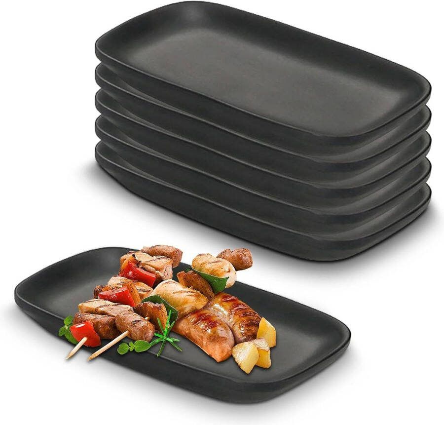 Zwarte serveerset met 6 rechthoekige snackborden 155 x 91 cm voor voorgerechten mezborden dessertborden dessert sushi antipasti salade cake