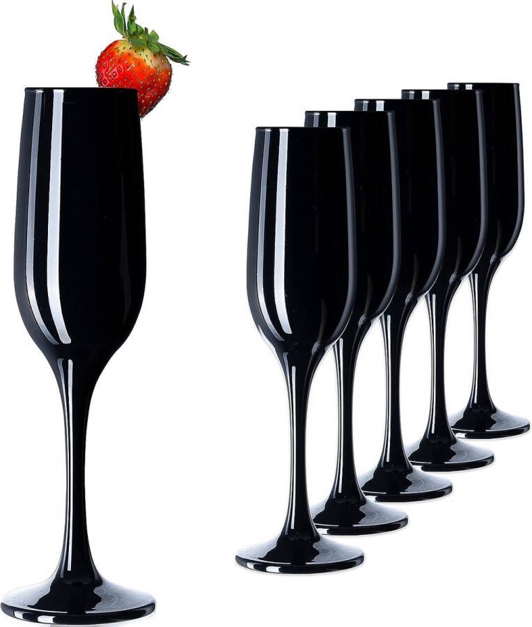 Zwarte stabiele champagneglazen van glas champagneglazen 6-delige set max. 210 ml champagneglazen champagneglas