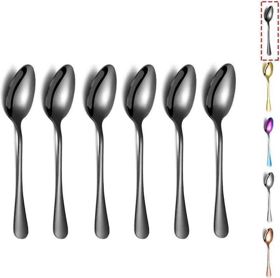 Zwarte theelepels Kyraton 6 stuks roestvrijstalen theelepels met zwarte titanium coating ijslepel dessertlepel koffielepel gouden theelepel lepelbestek pakje van 6