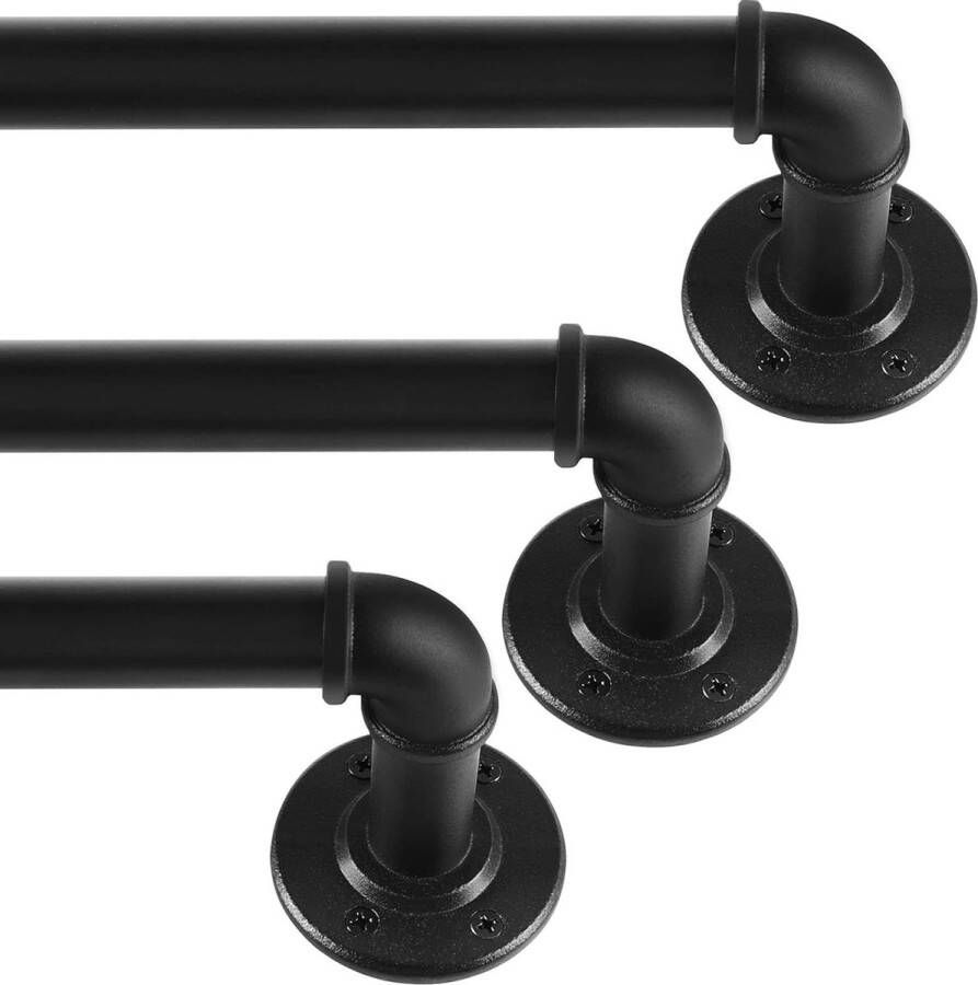Zwarte uitschuifbare metalen gordijnroede x 3 sets Industriële gordijnrails voor ringgordijnen Industriële gordijnrailset voor ramen 67 cm-122 cm Pakket van 3