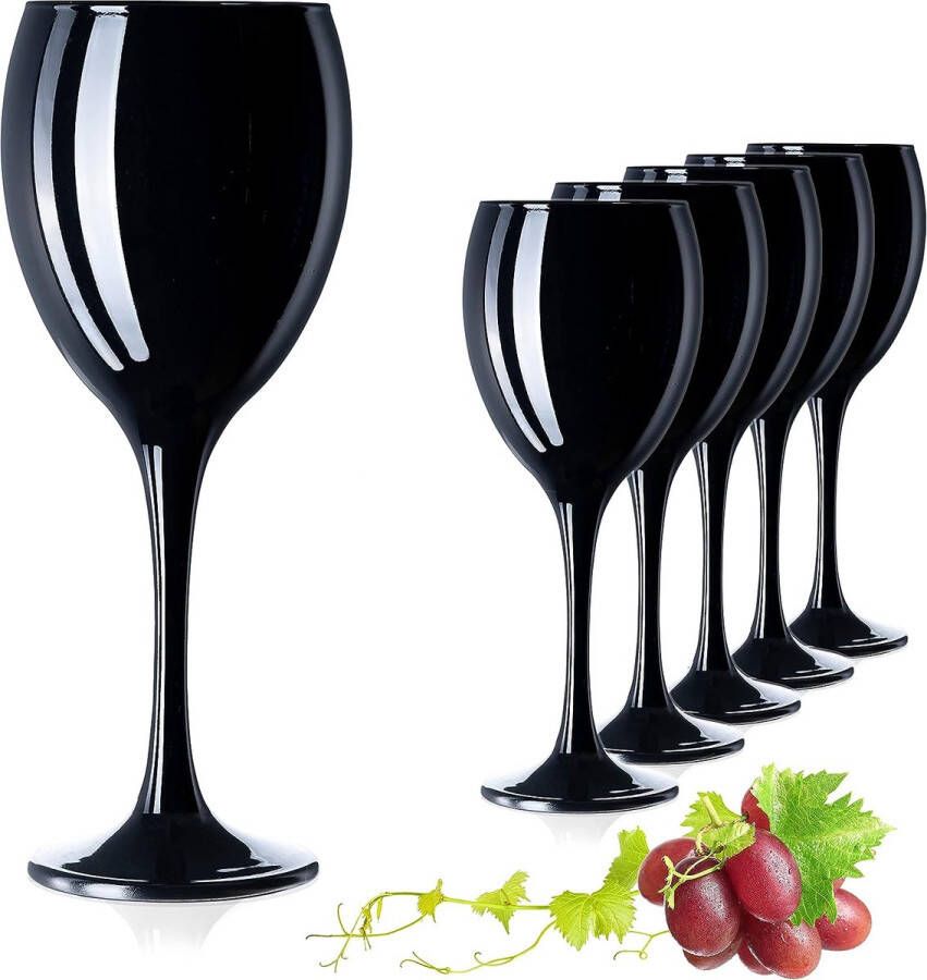 Zwarte wijnglazen van glas waterglas set 6-delig max. 320ml drankglas witte wijnglazen drinkglas