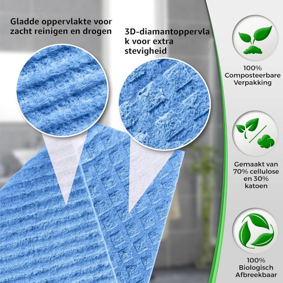 Zweedse vaatdoek Milieuvriendelijk & Duurzaam Biologisch afbreekbare Cellulose Sponsdoeken Absorberende Geurvrije Keuken Reinigingsdoek Herbruikbare Keuken Eco Sponge Vervangt Papieren Handdoek