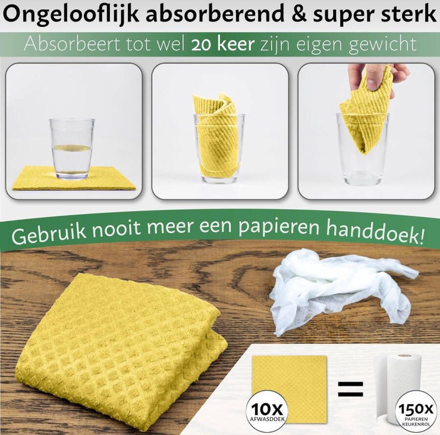 Zweedse vaatdoek Milieuvriendelijk & Duurzaam Biologisch afbreekbare Cellulose Sponsdoeken Absorberende Geurvrije Keuken Reinigingsdoek Herbruikbare Keuken Eco Sponge Vervangt Papieren Handdoek