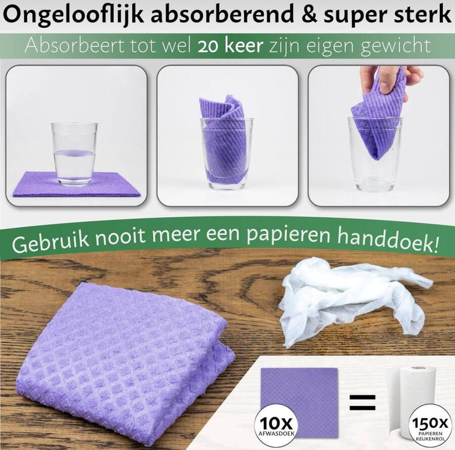 Zweedse vaatdoek Milieuvriendelijk & Duurzaam Biologisch afbreekbare Cellulose Sponsdoeken Absorberende Geurvrije Keuken Reinigingsdoek Herbruikbare Keuken Eco Sponge Vervangt Papieren Handdoek
