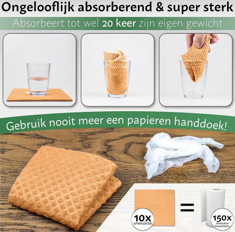 Zweedse vaatdoek Milieuvriendelijk & Duurzaam Biologisch afbreekbare Cellulose Sponsdoeken Absorberende Geurvrije Keuken Reinigingsdoek Herbruikbare Keuken Eco Sponge Vervangt Papieren Handdoek