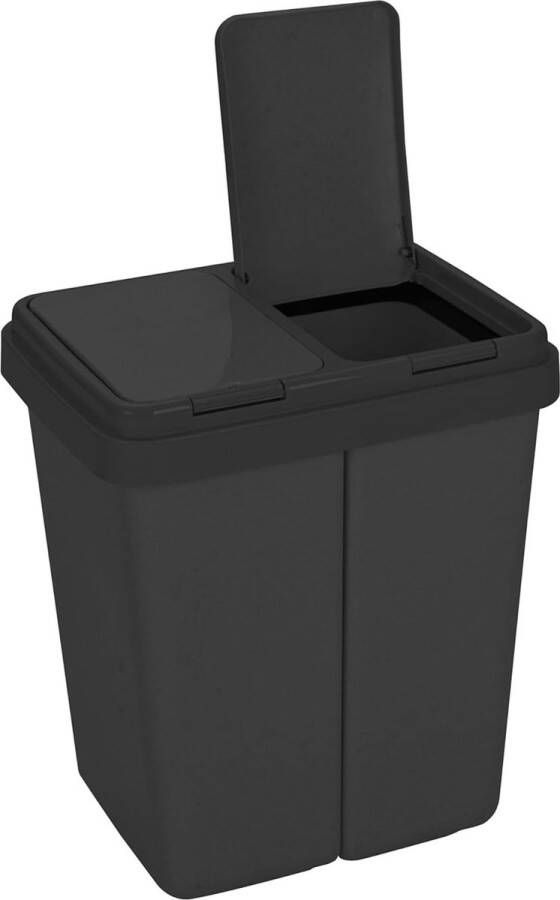 Zweimer Duo vuilnisbak met deksel 2 x ca. 25 liter kunststof vuilnisemmer voor de keuken geurdichte afvalemmer afvalscheidingssysteem ca. 45 x 32 x 51 cm zwart