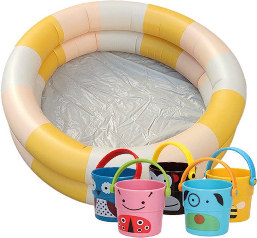 Zwembad Geel + Bademmertjes Zwembad voor kinderen Geel gestreept- Pastel Retro opblaasbaar Ø 90cm Badspeelgoed Strandspeelgoed stapelemmertjes