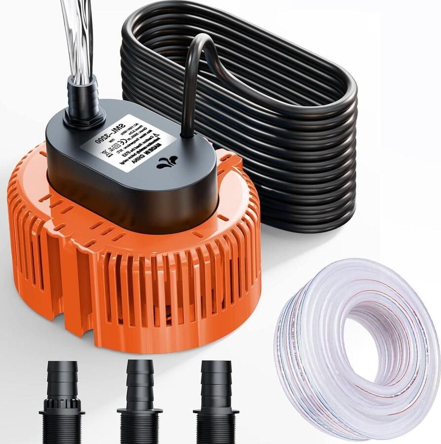 Zwembad kelder tuinvijver donkere waterpomp met afvoerslang en extra lange stroomkabel 75 m geluidsarme waterpompen Zomerpomp (oranje)