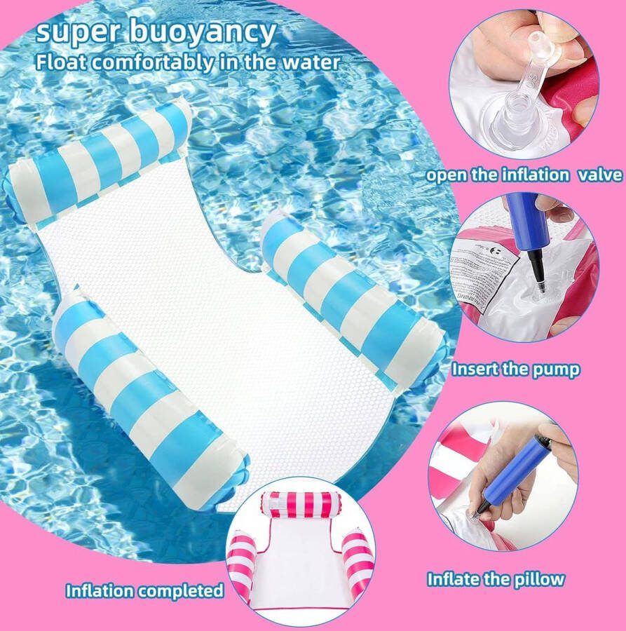Zwembad Luchtbed 4 in 1 Opblaasbare Waterhangmat Fauteuil Matras Roze Rood Blauw