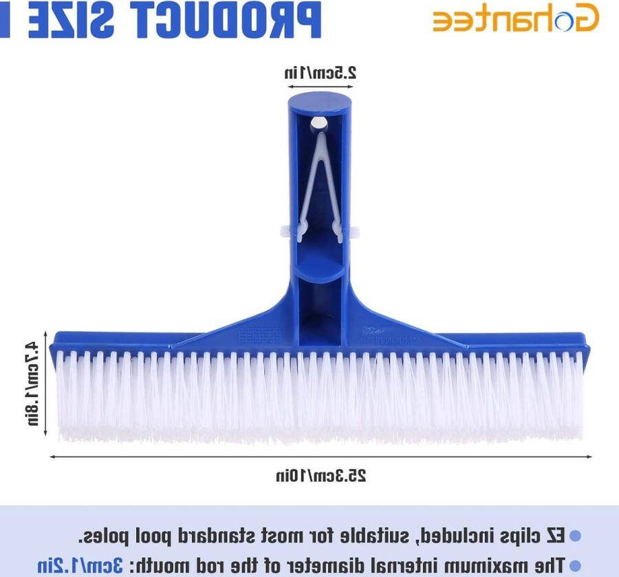 Zwembad Muur & Tegel Borstel 10 Blauw Plastic Reinigingsborstelkop Reinigt Muren Tegels Vloeren Tubs Nylon Borstelharen EZ Clips Zwembad tegels