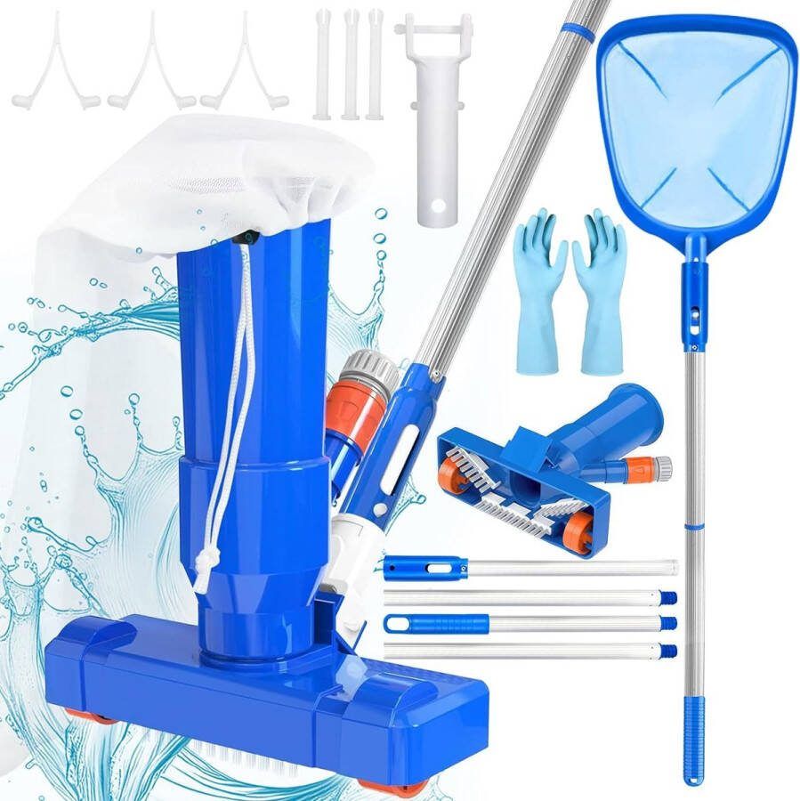Zwembad Stofzuiger Vloerstofzuiger & Skimmer Zwembadschepnet Draagbare Zwembadstofzuiger 168cm Incl. Handschoenen Blauw