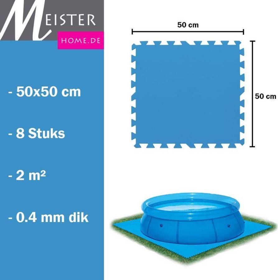 Meister4All Meisterhome Zwembad tegels Set van 8 stuks 50x50 cm 2 m² Bodem bescherming Ondertegels Ondervloer Ondergrond Foam tegels Matten Puzzelmat voor zwembad Zwembadtegels