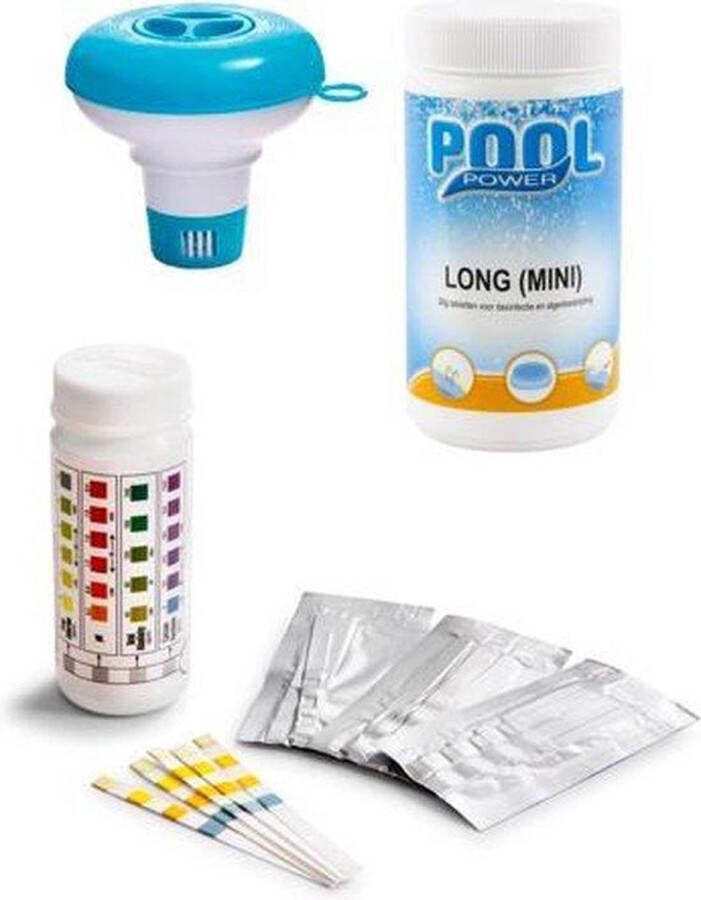 Merkloos Sans marque Zwembadonderhoud Bundelpakket Comfortpool Zwembad test strips PH waarde en Chloor 3 in 1 50 strips Watertester Teststrips & Poolpower long (mini) 20 grams chloortabletten 1 kg & Intex Chloordrijver