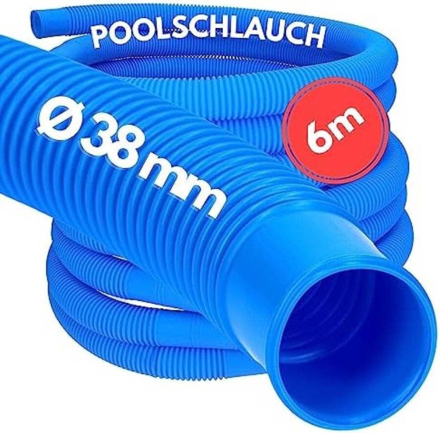 Zwembadslang 6 meter 38 mm blauw flexibele pompslang vormvast