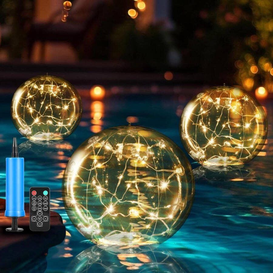 Zwembadverlichting op zonne-energie Diameter tot 37 cm Vijverdecoratie voor buiten IP68 Led-bollen tuin vijververlichting 2 stuks warmwit Waterdichte verlichting