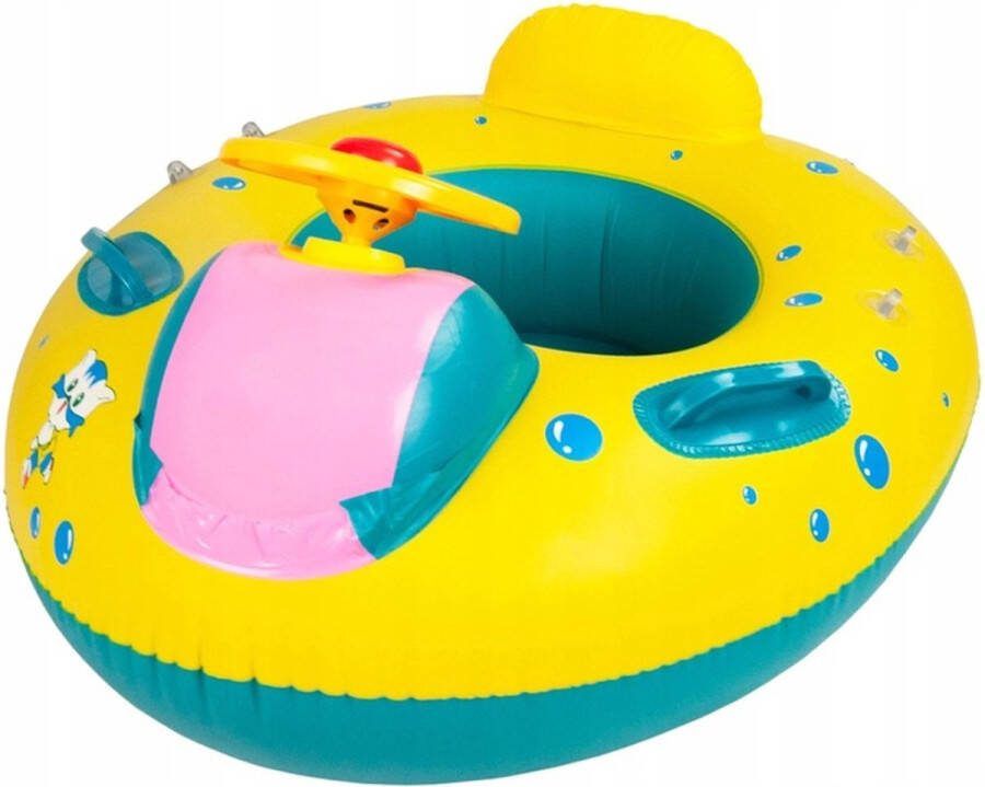 Zwemband Bootje Stuur en Claxon met Zonnescherm met Zitje Handvatten Rugleuning Geel Peuter en Baby Zwemring Babyzwemband Babyfloat Zwemtrainer Opblaasbaar Zwemstoel Opblaasbare Rubberboot Rubber Bootje