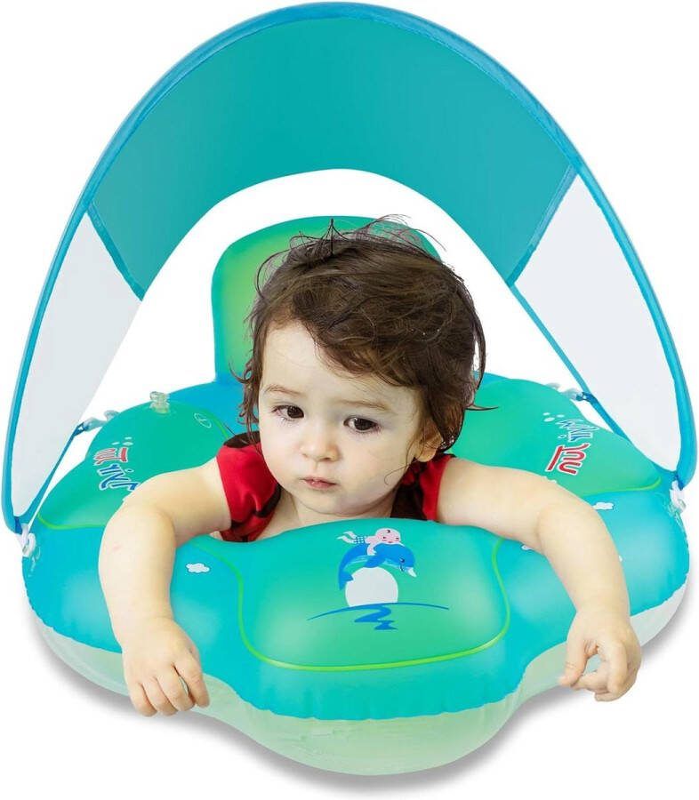 Zwemring met zonwering voor kinderen opblaasbaar dubbele airbag blauw maat S. Zwemband met zonnescherm