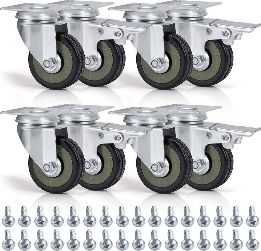 Zwenkwielen met Rubberen Banden 50mm Schroeven Klem Remmen Maximale Belasting 200 Kg