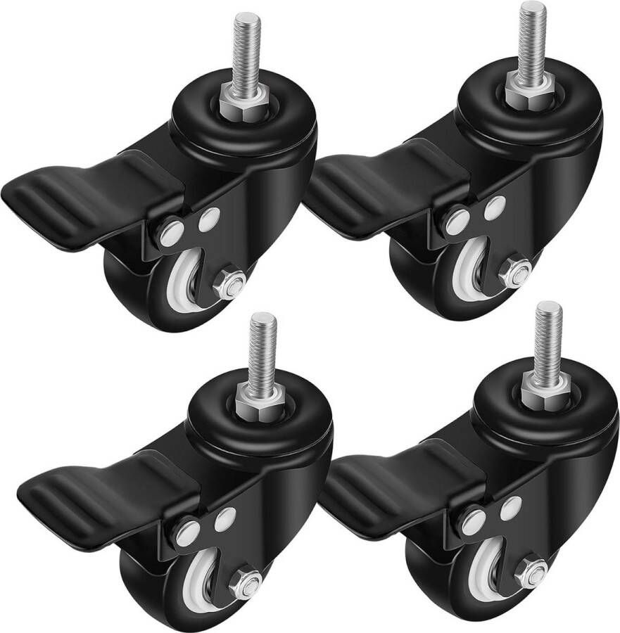 Zwenkwielen transportwielen zware wielen met rem draagvermogen 150 kg 50 mm zwart schroeven 4 stuks