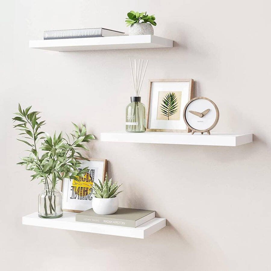 Zwevende planken set Witte afwerking Wandgemonteerde opbergplanken voor keuken badkamer woonkamer Opbergrek