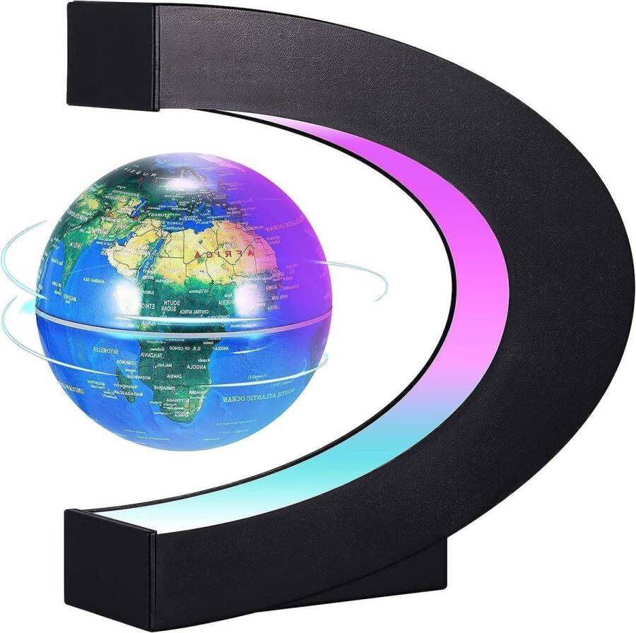 Zwevende wereldbol verlicht 79 cm C-vormige wereldkaarten led-kleurlichten bureau decoratie kinderspeelgoed verjaardag vakantie planetarium