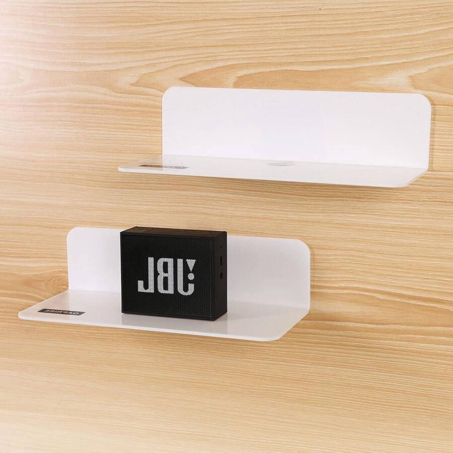 Zwevende witte wandplanken set van 2 eenvoudig wandruimte uitbreiden Acryl kleine plank voor slaapkamer badkamer keuken woonkamer kantoor speelkamer met kabelclips Opbergrek