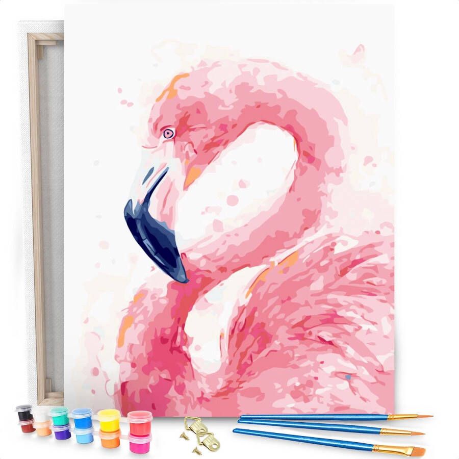 Eagle Arts & Crafts Eagle Schilderen op Nummer Volwassenen Flamingo Gespannen op Houten Frame 50x40cm