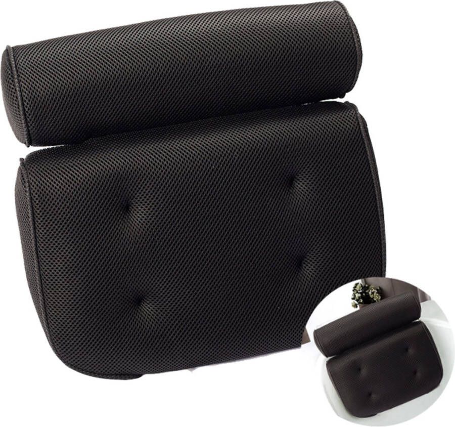 EarKings Badkussen met 6 Zuignappen en Ophanghaak Bad Kussen voor in Bad Accessoires Nekkussen Bad Hoofdsteun Bad Zwart