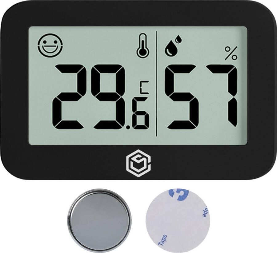 Ease Electronicz Hygrometer & Thermometer Weerstation Luchtvochtigheidsmeter Thermometer Voor Binnen Incl. Batterij en Plakstrip Zwart