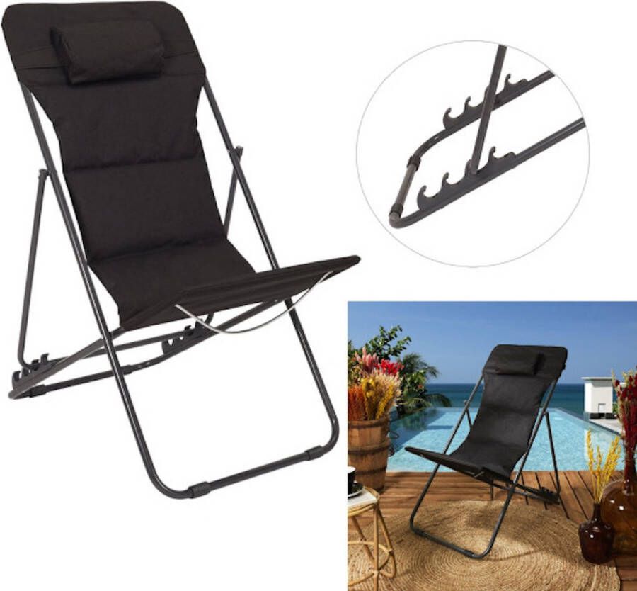 EASTWALL Easthwall strandstoel – opvouwbare campingstoel – comfortabele visstoel – zwart metalen vouwstoel L82xB56xH93cm – draagvermogen tot 110kg