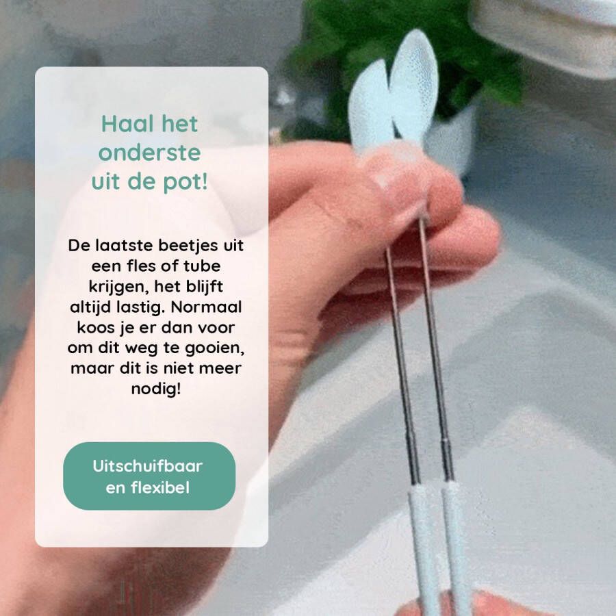 EASTWALL Spatty Mini spatel Uitschuifbare flessenschraper Set van 2 Silicone pottenlikker Uitschuifbaar tot 250 mm Geschikt voor zowel voedsel- als schoonheidsproducten Groen