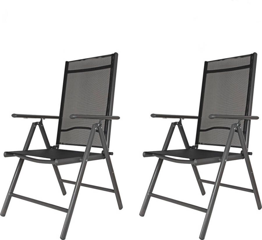 EASTWALL Verstelbare Tuinstoel 2 Stuks 8 Standen 56 x 54 x 106 cm Ligstoel Stevige Klapstoel Campingstoel Verstelbaar Vouwstoel Inklapbaar Textileen Antraciet