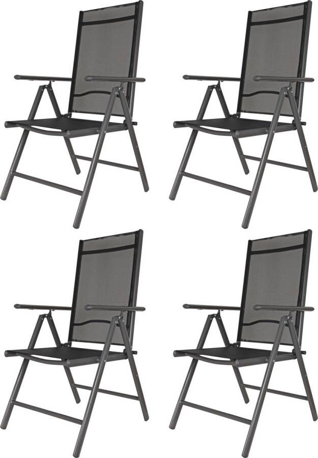 EASTWALL Verstelbare Tuinstoel 4 Stuks 8 Standen 56 x 54 x 106 cm Ligstoel Stevige Klapstoel Campingstoel Verstelbaar Vouwstoel Inklapbaar Textileen Antraciet