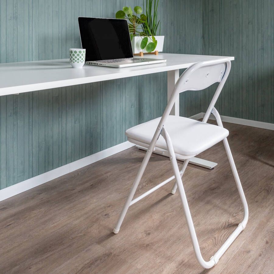 EASTWALL Vouwstoel premium – Klapstoel – Bijzetstoel – tot 90kg belastbaar – 43cm zithoogte Staal katoen PVC Wit