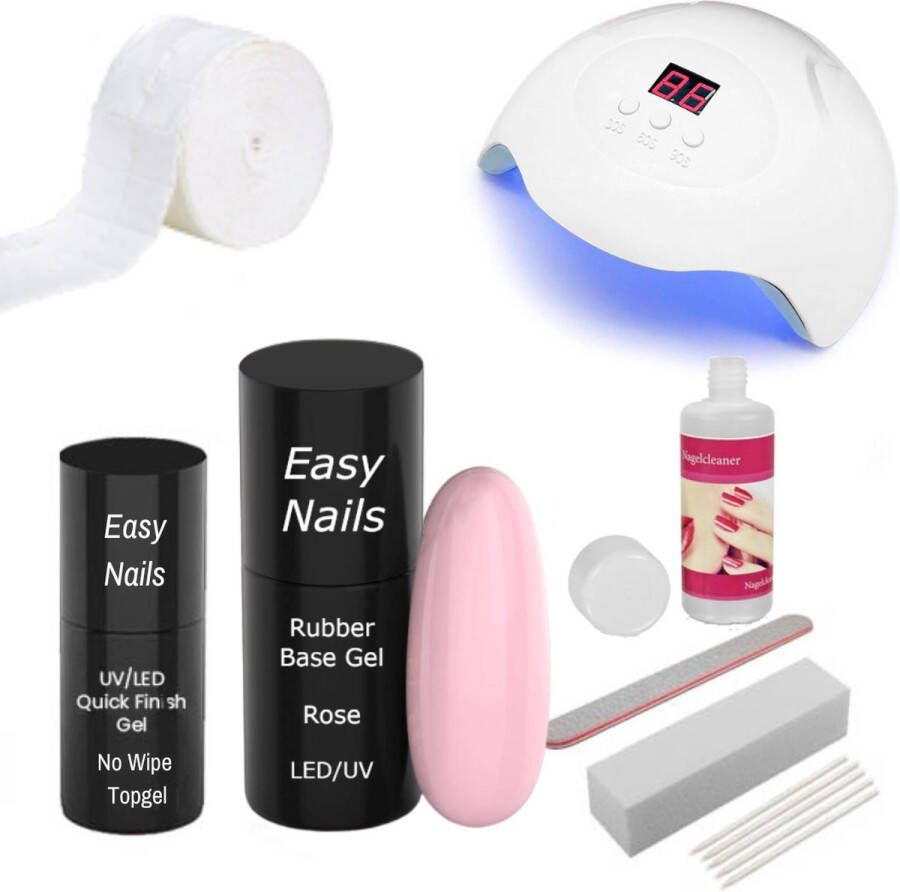 Easy Nails Rubber Base Gellak Starterspakket – Set voor Gelnagels – Roze – Rubber Base Gel – Inclusief Nagellamp (LED)