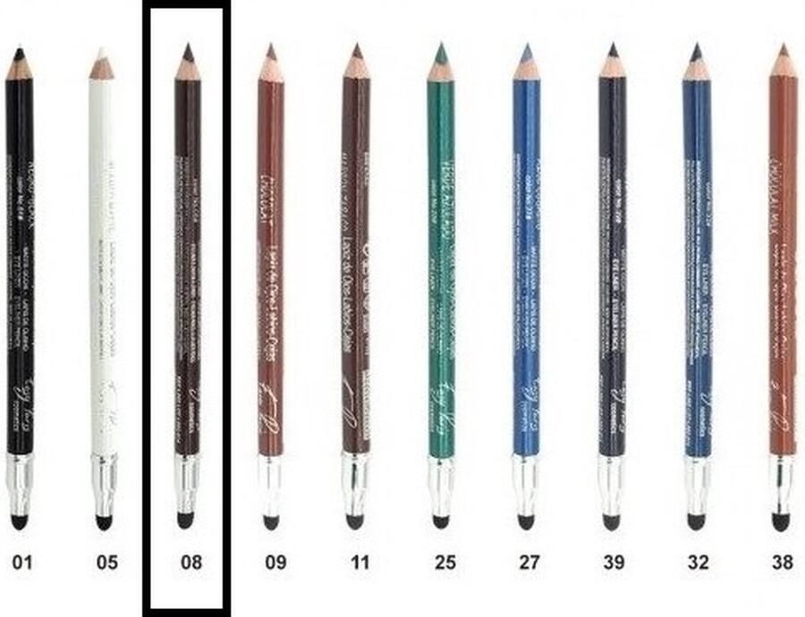 Easy Paris Cosmetics Easy Paris Oogpotlood en Lippotlood Extra Waterproof Donker Bruin Marron Oscuro Met puntenslijper en smudger vervager Nummer 08 1 Stuks