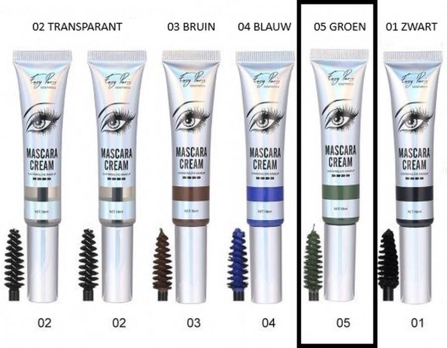 Easy Paris Cosmetics Mascara Cream Groen Ultra Volumateur Waterproof Freefiber Vitamin-E Long Lasting Nummer 05 1 Tube met 18 ml inhoud
