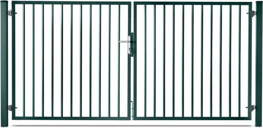 Easycloture Gegalvaniseerd Stalen hek Tuinpoort Met spijlen Doorgang 3m Hoogte 1m00 Groen