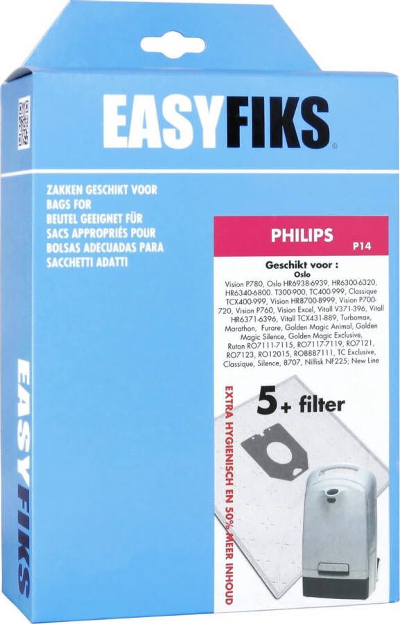 Easyfiks Stofzuigerzakken Geschikt voor Philips Oslo en Vision 5 stuks
