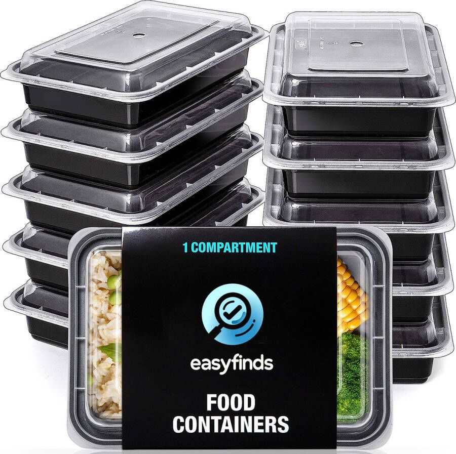 EasyFinds Meal Prep Bakjes 1 Compartiment 1L Verhoudbakjes Vershouddoos Magnetron Bakjes Met Deksel BPA-Vrij 10 stuks